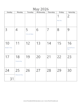 May 2026 Calendar (vertical) Calendar