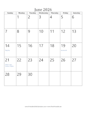 June 2026 Calendar (vertical) Calendar