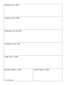 07/27/2026 Weekly Calendar-portrait Calendar