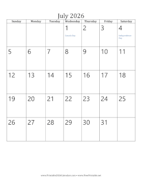 July 2026 Calendar (vertical) Calendar