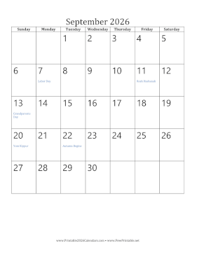 September 2026 Calendar (vertical) Calendar