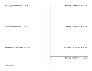 11/30/2026 Weekly Calendar-landscape Calendar