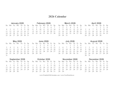 2026 Calendar One Page Large Horizontal Calendar