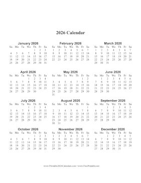2026 Calendar One Page Large Vertical Calendar