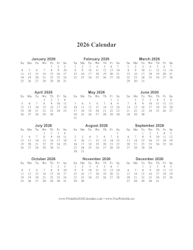 2026 Calendar One Page Vertical Calendar