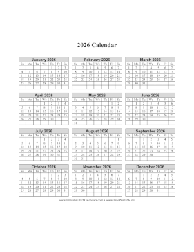 2026 Calendar One Page Vertical Grid Calendar