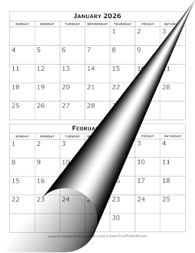 2026 Calendar Two Months Per Page Calendar
