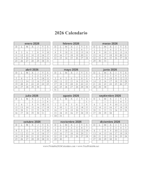2026 Calendario en Una Pagina Vertical Calendar