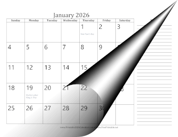 2026 Monthly Calendar with Notes Landscape Calendar