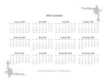 2026 One Page Calendar With Flowers Calendar