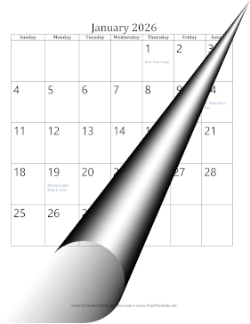 2026 Vertical Calendar