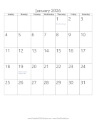 January 2026 Calendar (vertical)
