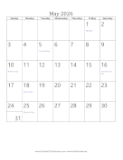 May 2026 Calendar (vertical)