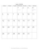 July 2026 Calendar (vertical)