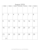 August 2026 Calendar (vertical)