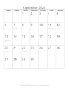 September 2026 Calendar (vertical)