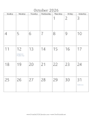 October 2026 Calendar (vertical)