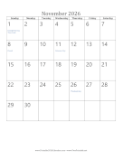 November 2026 Calendar (vertical)