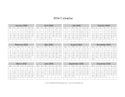 2026 Calendar on one page (horizontal week starts on Monday)
