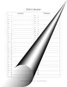 2026 Calendar Vertical List