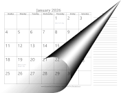 2026 Monthly Calendar with Notes Landscape